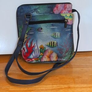 Anuschka Hand-Painted Blue Ocean Crossbody Bag